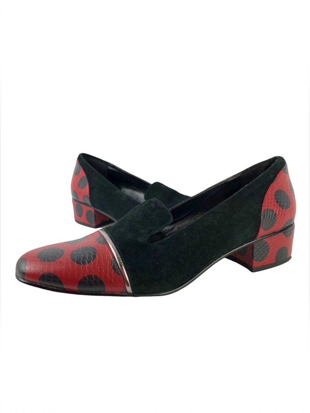 LOGO Lori Goldstein Madeline Black Red Polka Dot Heeled Loafers